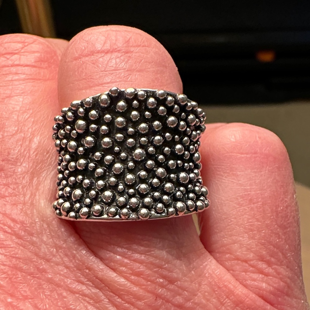Silver Metal Beaded Statement Ring